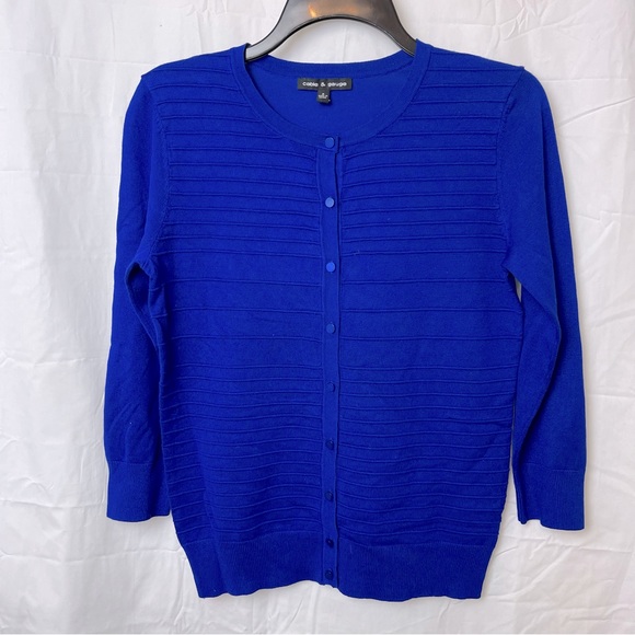 Cable & Gauge 3/4 Sleeve Ribbed women’s Cardigan sweater  Sz.Small. Cobalt blue - Picture 2 of 8